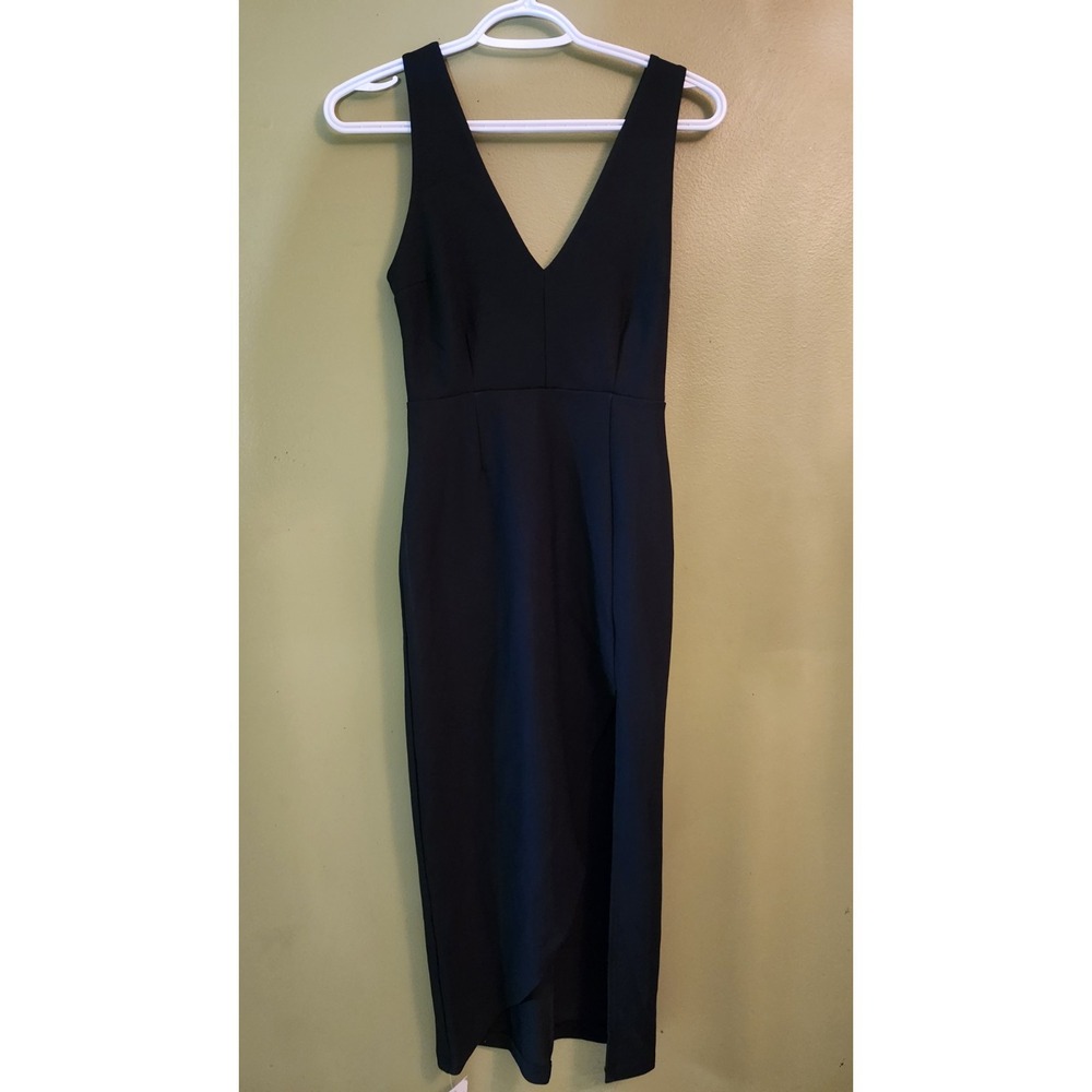 Abercrombie And Fitch, Black Deep V Neck, Front Side Slit Long Womens Dress, XS